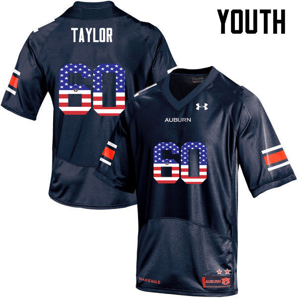 Youth Auburn Tigers #60 Bill Taylor USA Flag Fashion Navy College Stitched Football Jersey